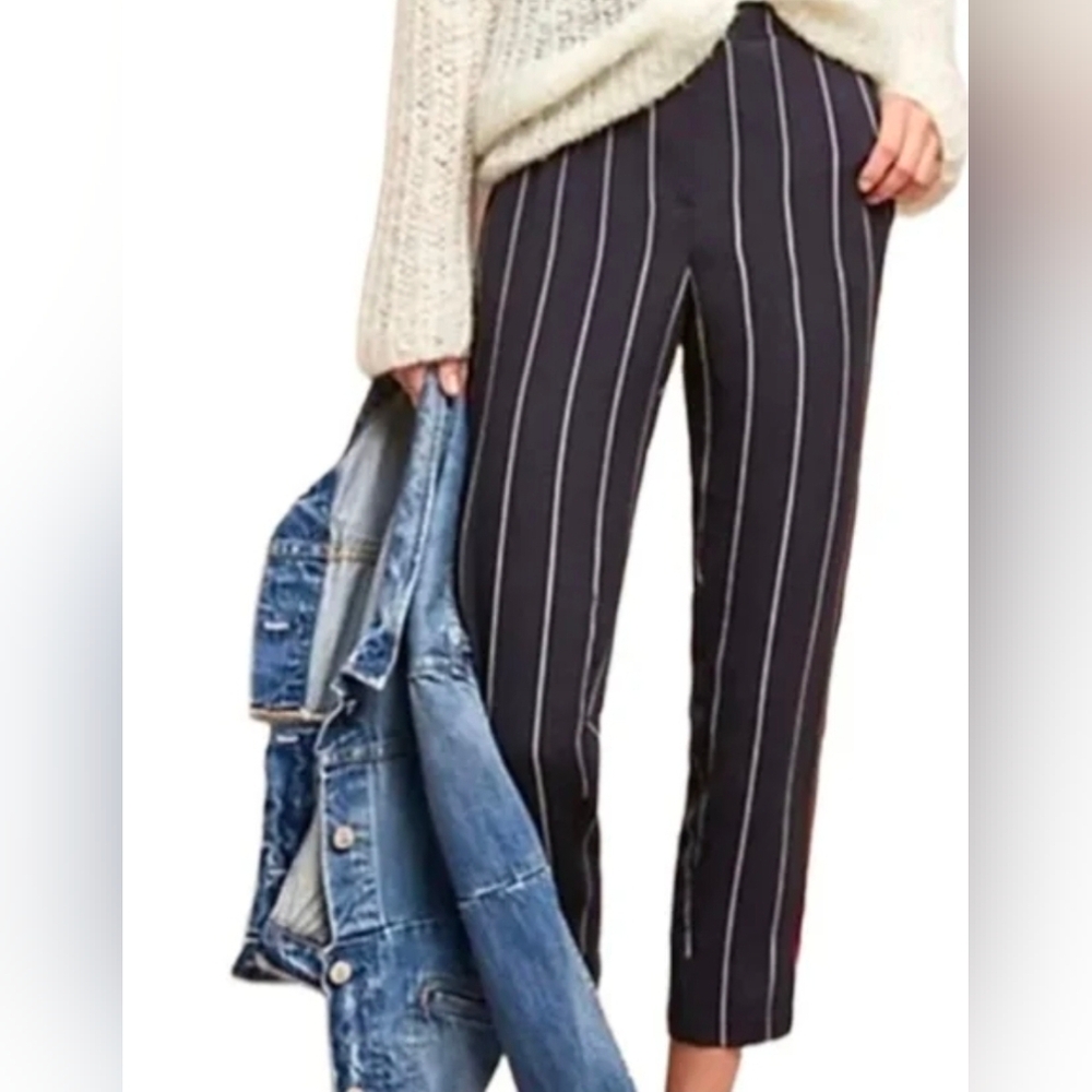 ❤️ ANTHROPOLOGIE PIPED & STRIPED HIGH RISE TAPERED CROP PANTS, SMALL